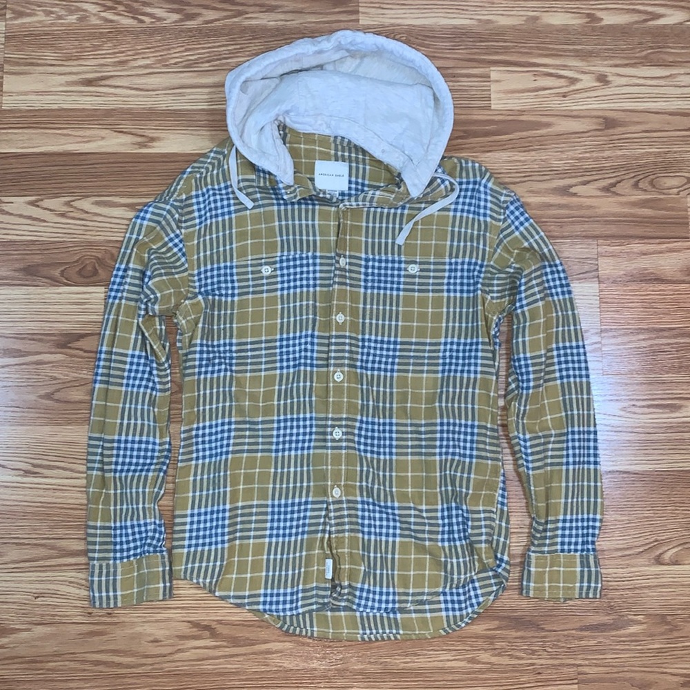 American Eagle XS men’s hooded flannel plaid shirt